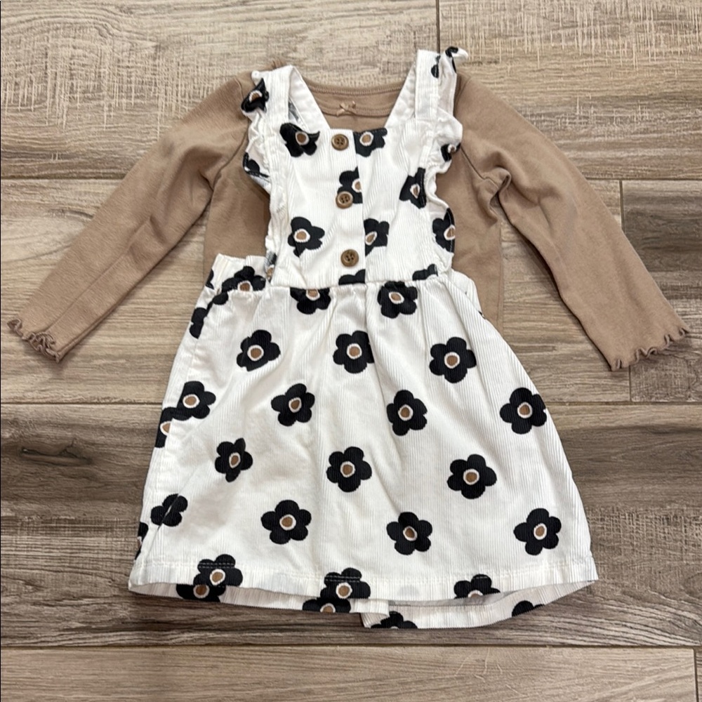 Black Floral Corduroy Dress with Tan Shirt - Carters